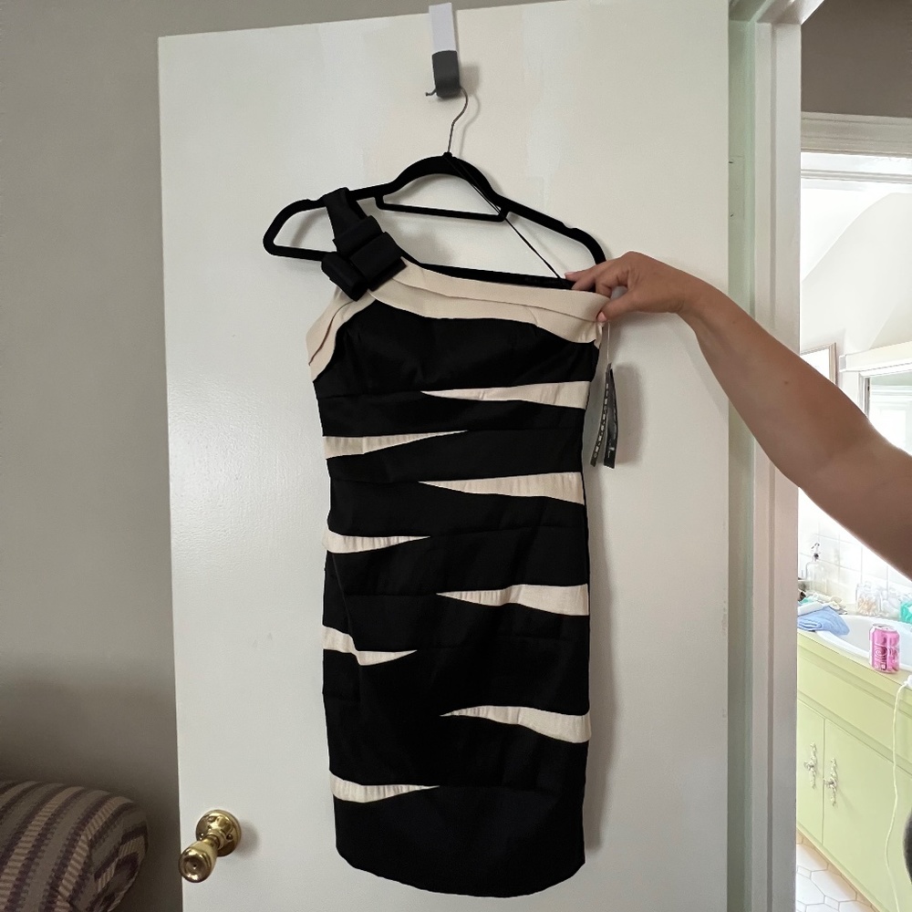 One Shoulder White/Black Dress